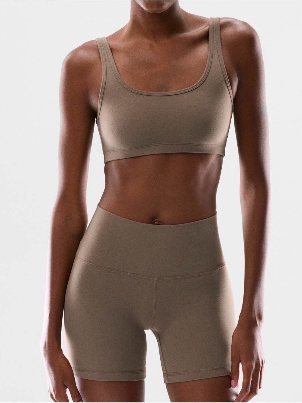 Cola Taupe BUTTER Mini Bra Top and BUTTER Cheeky Hi-Rise 5" Short Aritzia